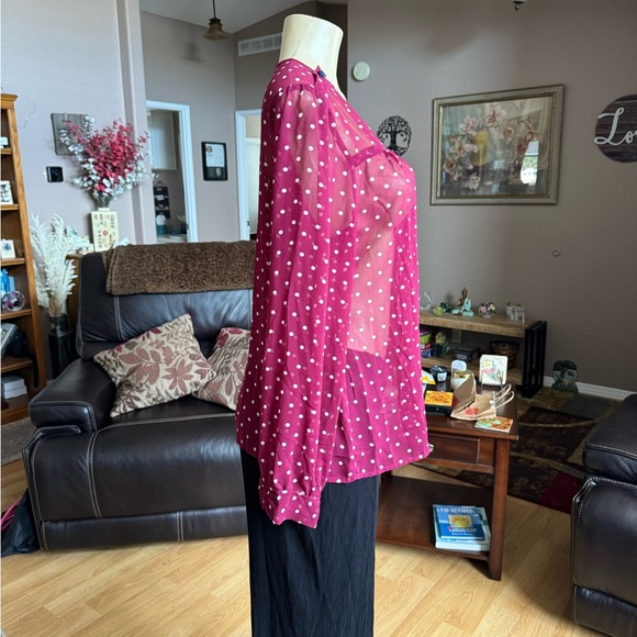 French Connection sheer red & white long sleeve blouse-size L - Picture 3 of 9